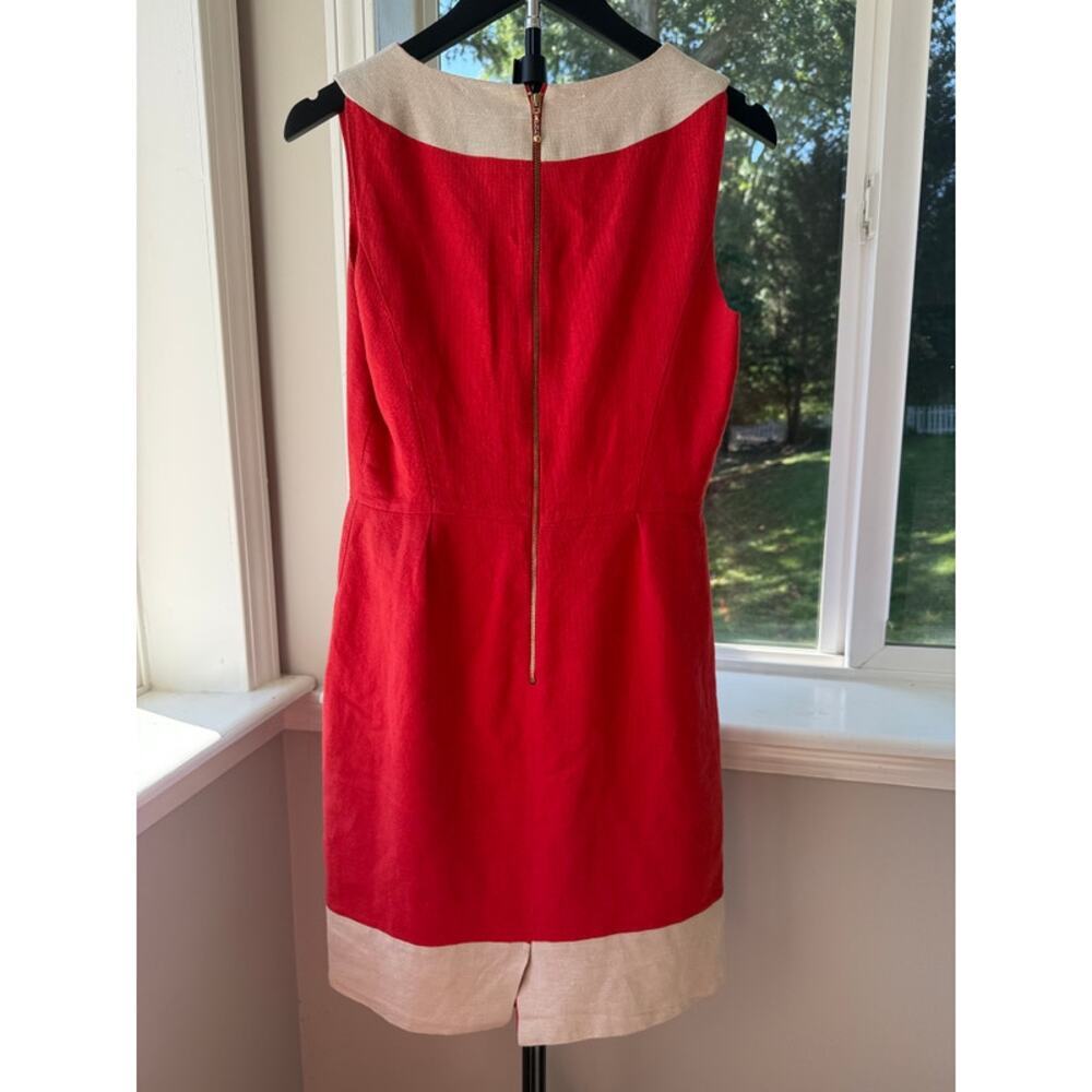 Kate Spade Red Linen Dress Size 6 Ivory V Neck Gold Zip Preppy Nautical - Picture 4 of 6